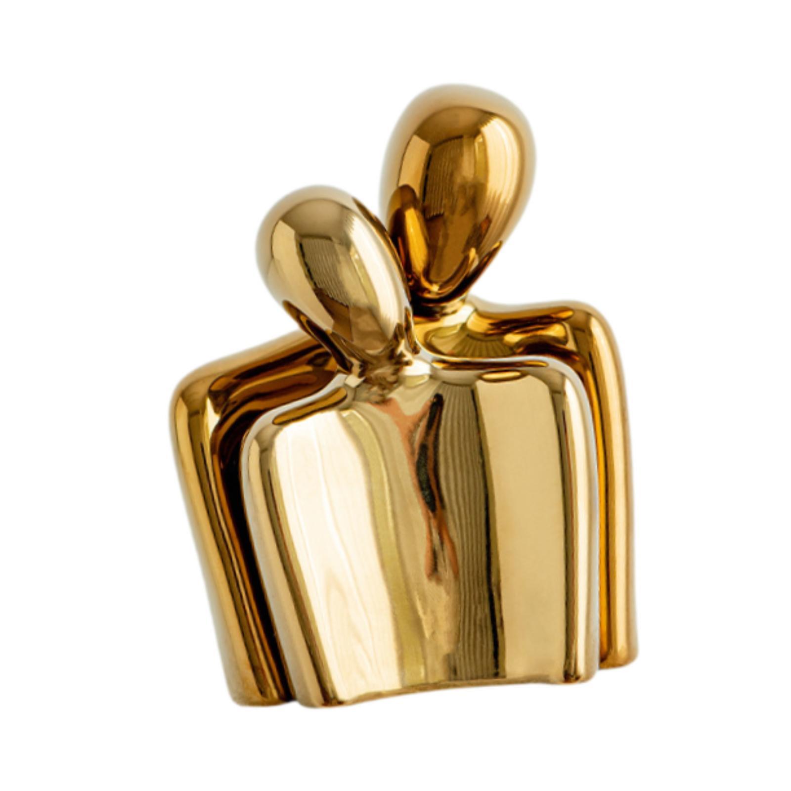 Magideal - Estatua Abstracta De Pareja Abrazándose, Figura De Cerámica, Colección De Arte De Recuerdo Única, Escultura De Escritorio Para Estante De Inauguración Oro