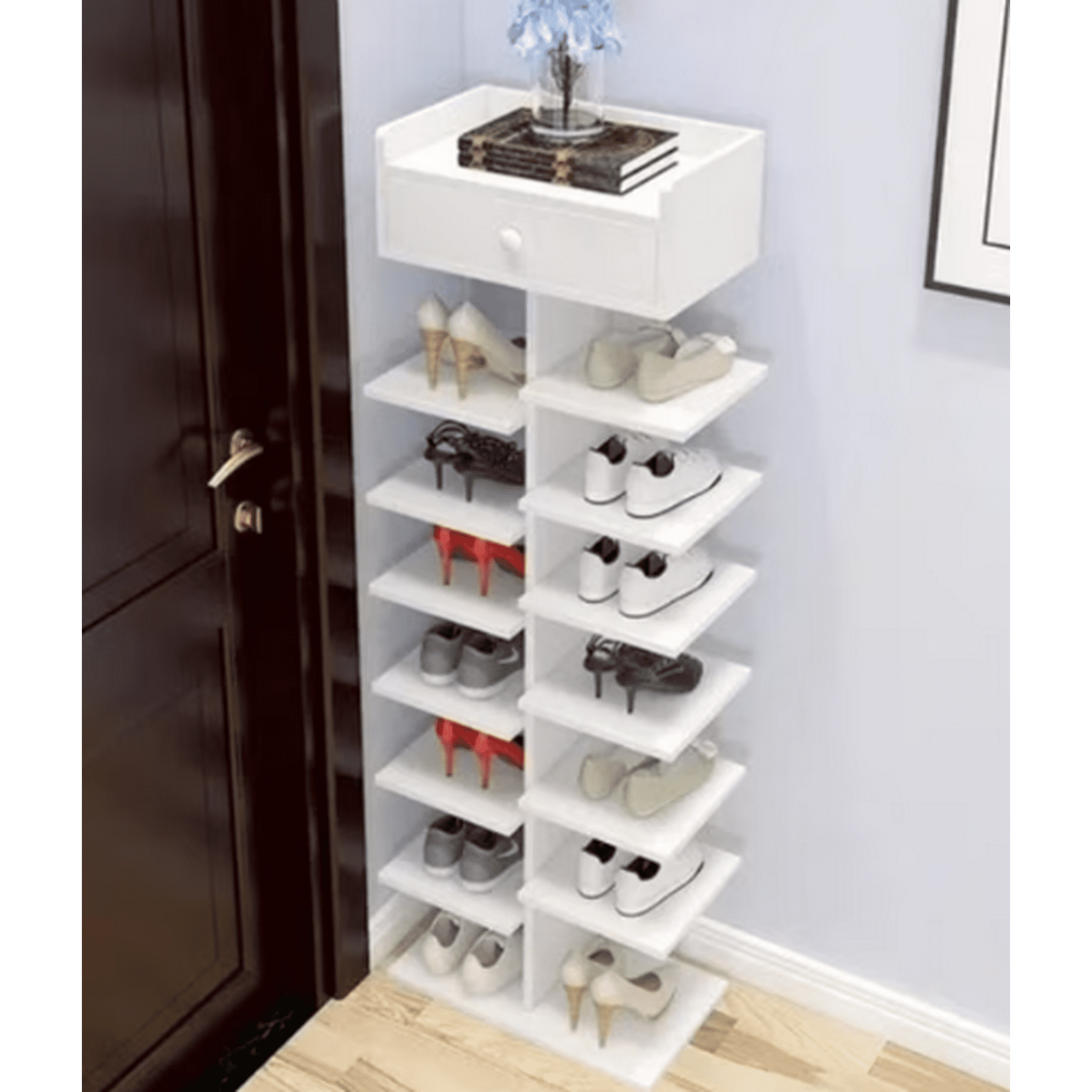 Todostore - Zapatero Organizador Estante Zapatos 14 Pcs Hall Armario Blanco