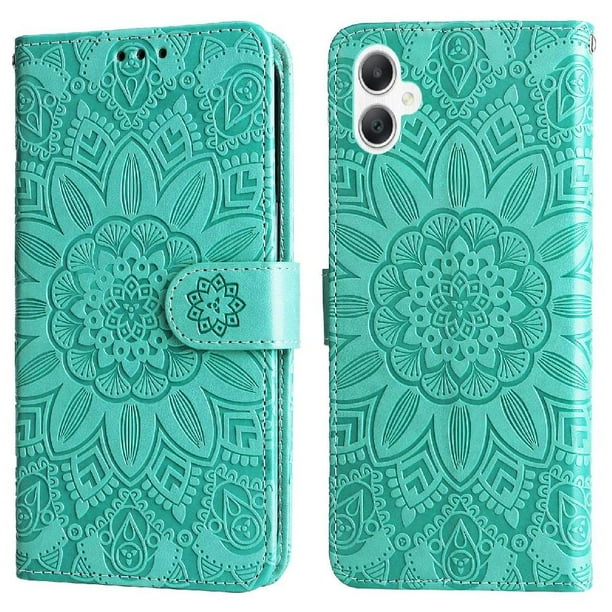 Funda tipo cartera FOXDOCK para Samsung Galaxy A06 5G , diseño girasol en relieve, cuero PU, cierre magnético, soporte y tarjetero