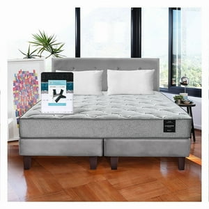 Cama Europea 2 Plazas Combo Cannon +2 Almohadas+Sabanas+Respaldo Tela Gris