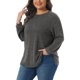 thumbnail image 4 of Agnes Orinda Sudaderas de Mujer Tallas Grandes Otoño con Abertura Lateral Manga Larga Cuello Redondo Casual Jersey Blusa de Punto Talla 1X Negro Gris, 4 of 6