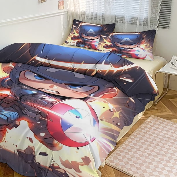 Avengers Comic Cool 3 Piece Bedding Sets- Includes Duvet Cover &Pillow Shams - Bedding Features Captain America, Hulk, & Thor - Super Soft Bed Sheets