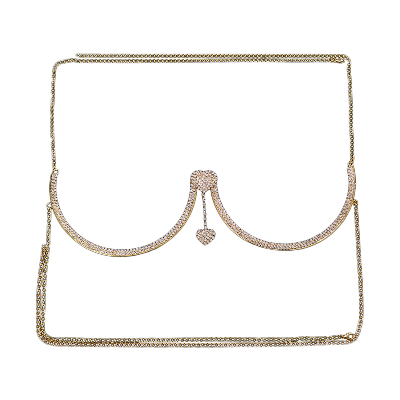 Ioensy - Soporte Para El Pecho Con Diamantes De Imitación Brillantes, Cadena Para Sujetador, Joyería Para El Cuerpo, Club Nocturno, Fiesta En La Playa, Dorado