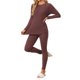 thumbnail image 4 of INSPIRE CHIC Conjuntos de Pijama para Mujer Tejido de Canalé Manga Larga Top Pantalones Conjunto Casual de Salón Conjunto de Dos Piezas Conjuntos a Juego Ropa de Dormir 2XL Marrón, 4 of 6