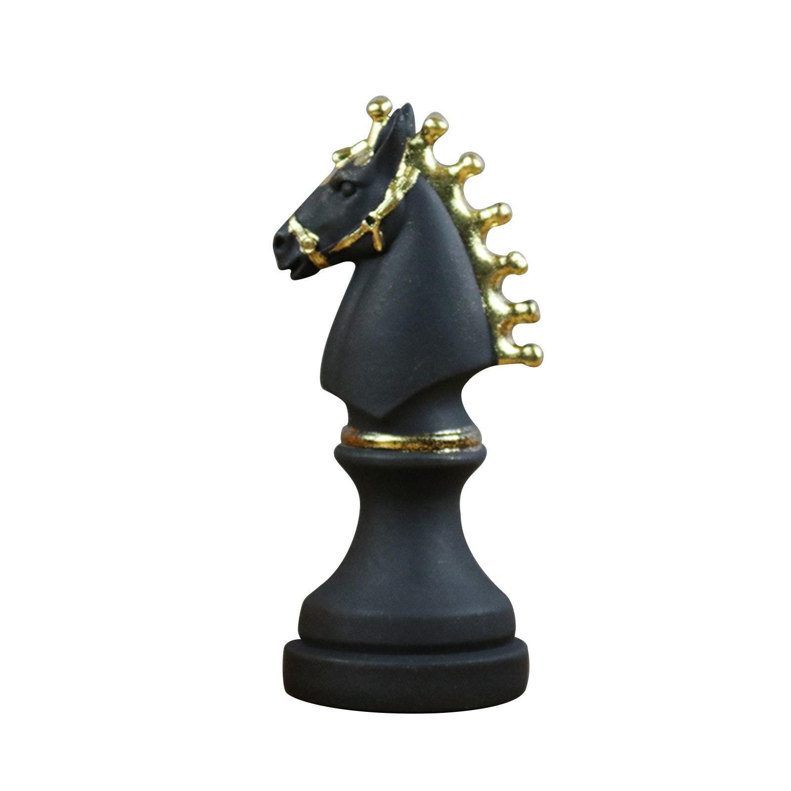Bothyi - Estatua De Piezas De Ajedrez Con Resina De Pintura Dorada, Regalo Para Escritorio, Sala De Estar, Oficina, Forma De Caballo Negro
