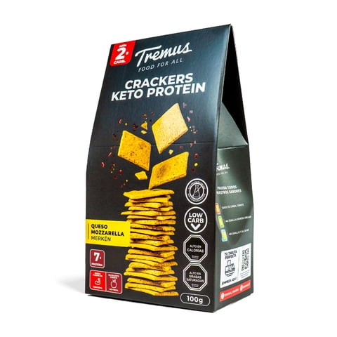 Crackers Keto Protein Queso Mozzarella Y Merkén, 100 Gr, Marca Tremus
