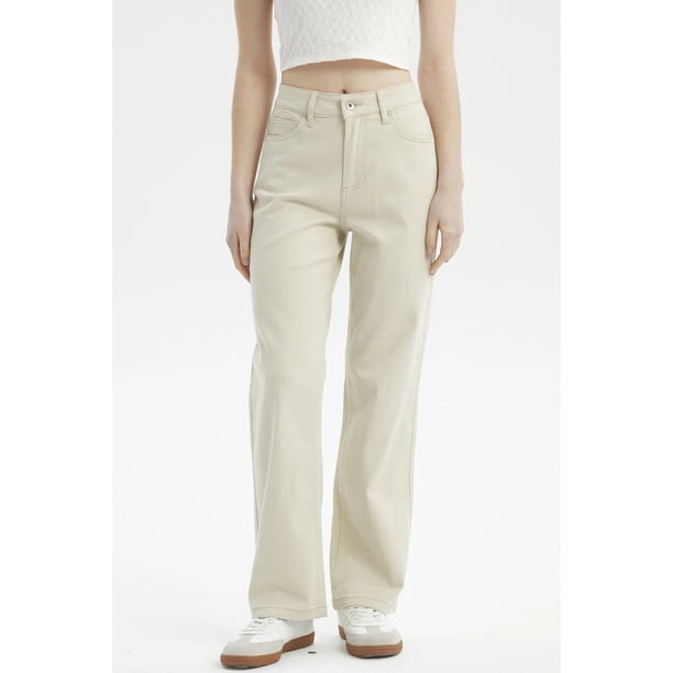 Jeans Mujer Calce Recto Color Beige