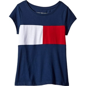 Camiseta Tommy Hilfiger Para Niñas, Manga Corta, Cuello Redondo, Bandera Azul