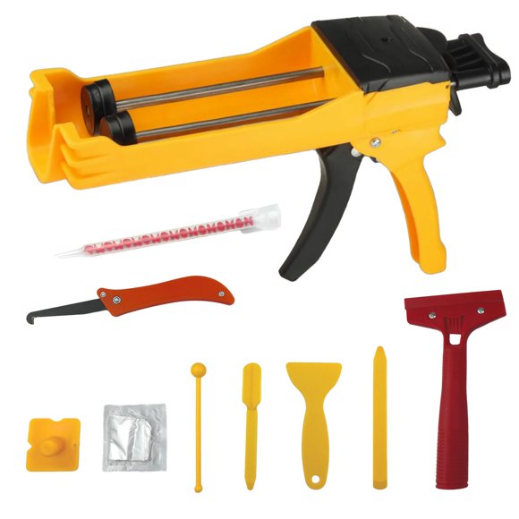 Pistola de calafateo Zyklonix 400 ml (1:1) amarilla con accesorios