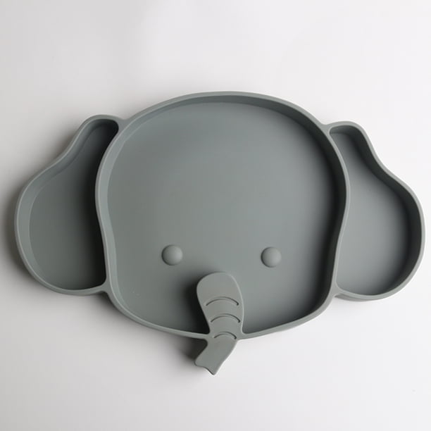 Baby Food Grade Silicone Elephant Dinner Plate, Compartment Food Supplement Dinner Plate
