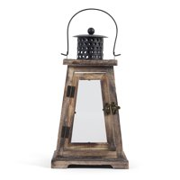 Farol Tipo Vela Zingz & Thingz Ideal, Hierro Y Madera, 30 Cm, Color Marrón