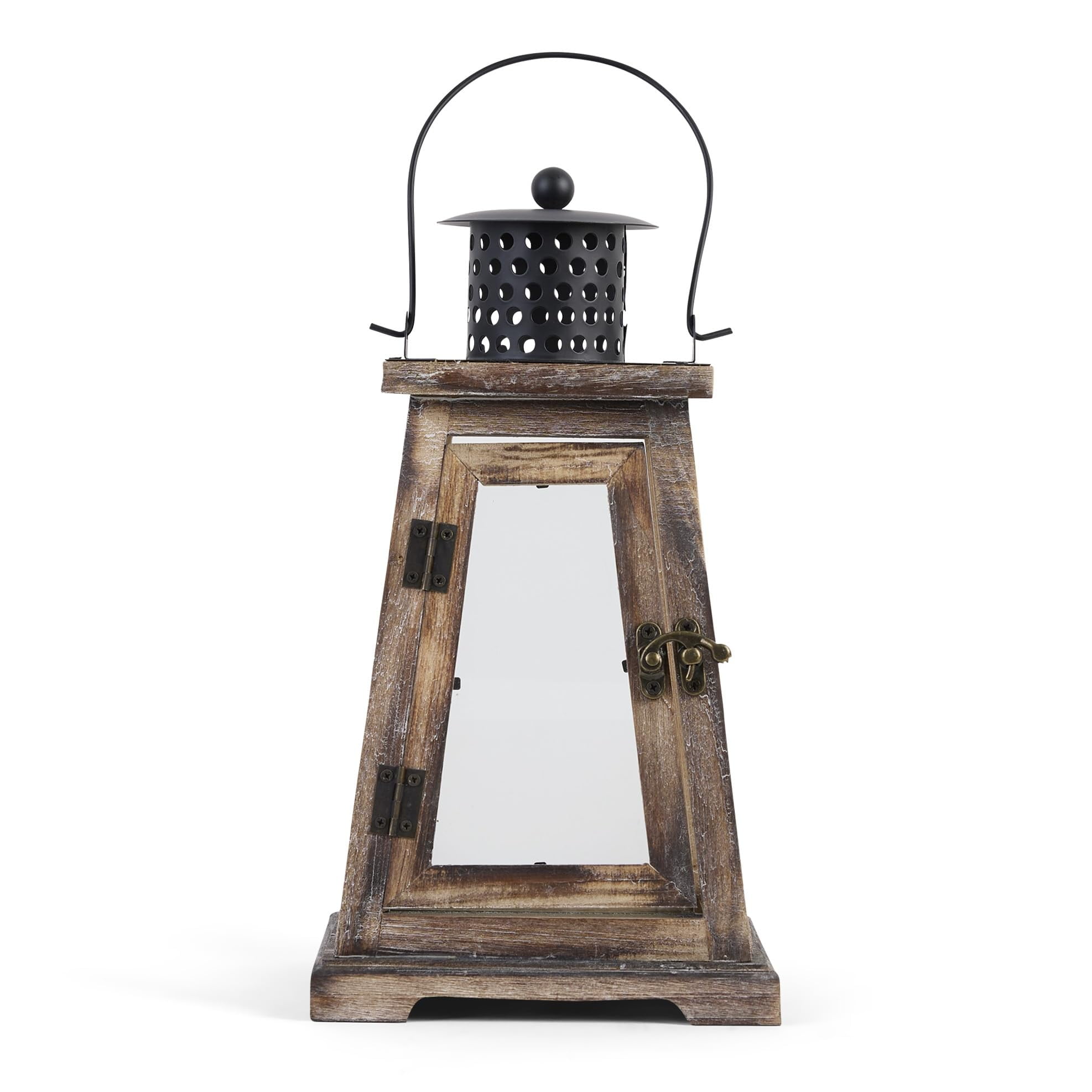 Farol Tipo Vela Zingz & Thingz Ideal, Hierro Y Madera, 30 Cm, Color Marrón