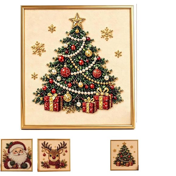 Kit de Pintura de Perlas y Diamantes Bicotand DIY con Marco Navideño