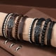 thumbnail image 3 of 4pcs/Set Braided Wrap Leather Bracelets For Men - Vintage, Life Tree, Rudder Charm, Wood Beads Wrist Black Brown, 3 of 4