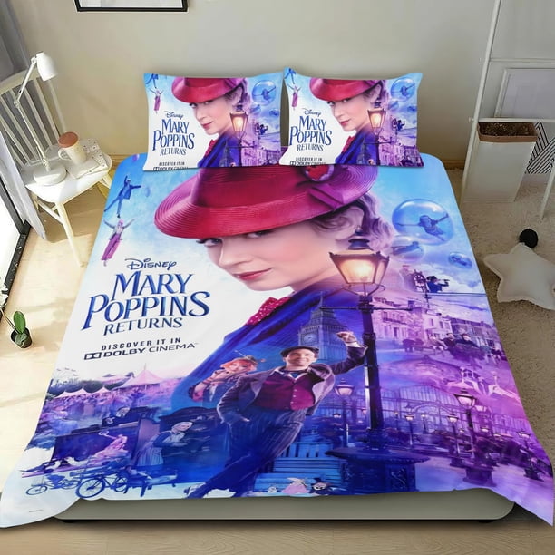 Mary Poppins Regresa Conjunto de sábanas temático, trío de piezas, cómodo y amigable con la piel, diseño único, regalo de decoración para el hogar para familiares, amigos y fans,173cm *218cm