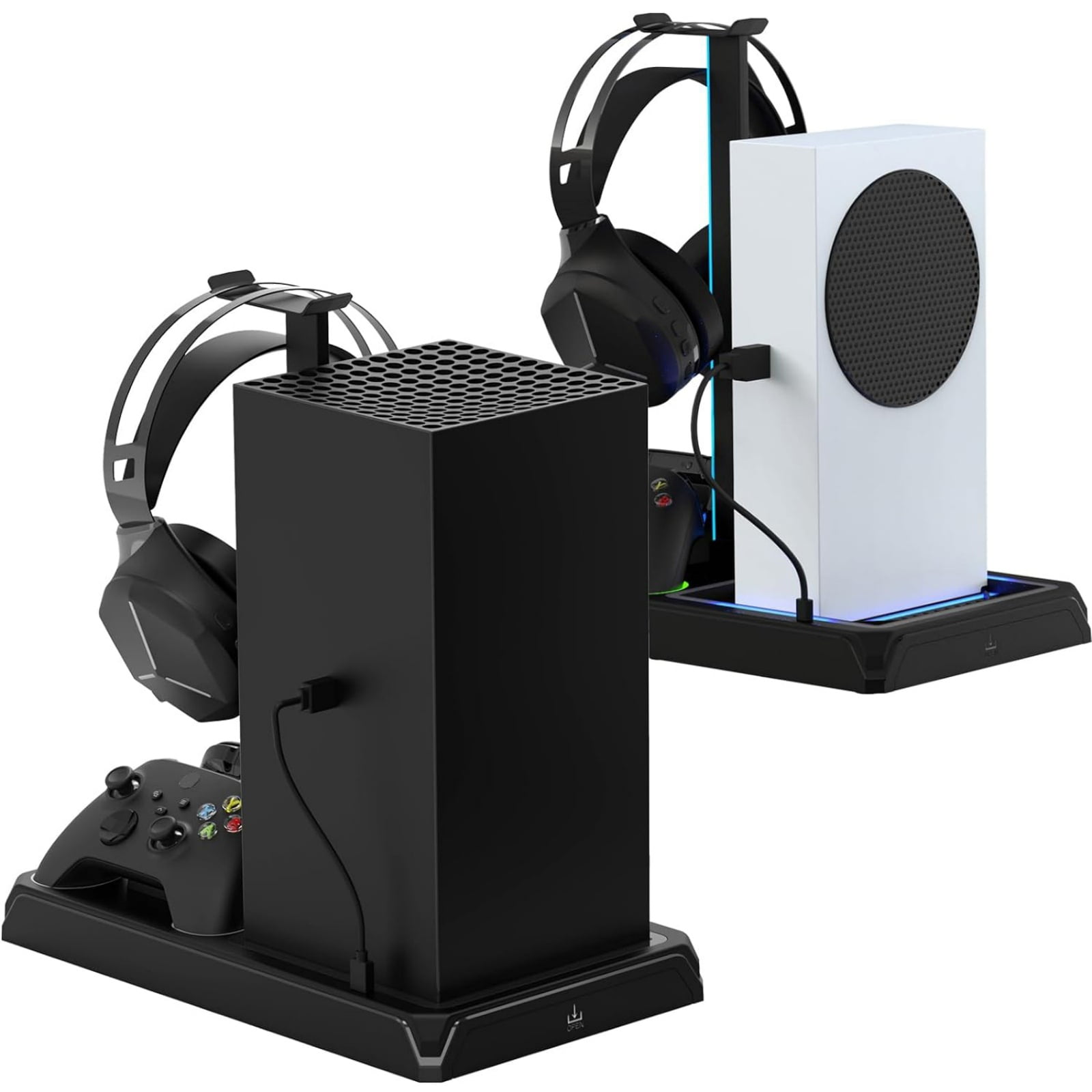 Genérico - Soporte De Carga Vertical Con Ventilador Para Xbox Series X/s, Estación De Carga Doble Para Controladores Y Soporte Para Auriculares Con 2 Baterías De 1400 Mah