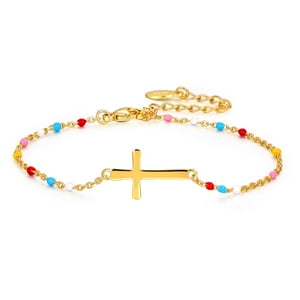 Pulsera Heshpaws S925 Sterling Silver Cross Ajustable Dorada