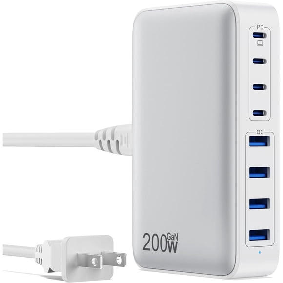 Cargador USB C 200W GaN III 8 Puertos Carga Rápida