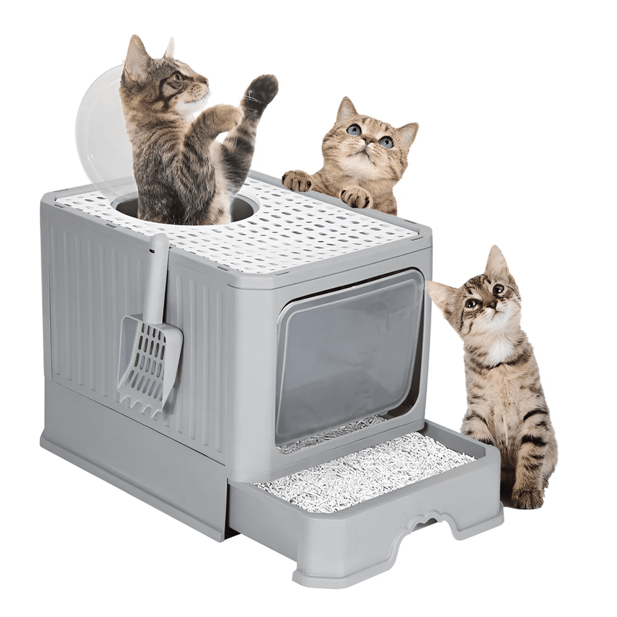 Arenero Gato Cerrado Baño Sanitario Con Tapa Y Pala Grande Color Gris Marca KOBA