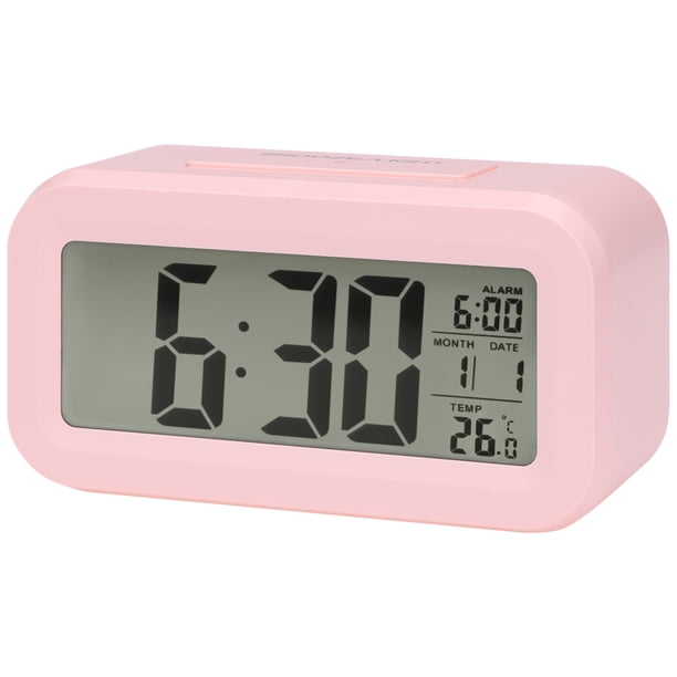 REGALWOVEN Pequeño Reloj Despertador Digital para Dormitorio, Relojes Despertadores con Pantalla de Números Grandes, Temperatura, Repetición, 12/24H para Dormilones Profundos Rosa