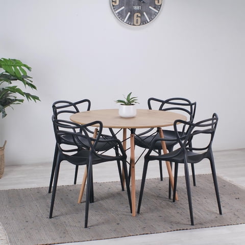 Pandalino - Comedor Mesa Redonda Shanna 100Cm + 4 Sillas Masters Negro