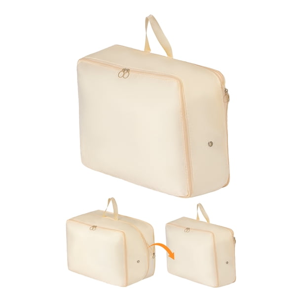 Paquete de 1 bolsas de almacenamiento plegables para ropa - Ideal para organizar dormitorio, ropa y edredón con asas convenientes Beige 15.7*7.1*11.8in