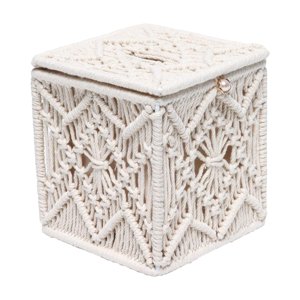 Magideal - Caja De Pañuelos Cuadrada Cubierta Decorativa De Escritorio, Dispensador De Servilletas Faciales, Soporte De Pañuelos De Macramé Para Tocador De ,