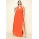 thumbnail image 1 of Vestido Largo De Gasa Plisada Con Ribete Dorado Cuello Y Cinturón Abertura En El Pecho Color Óxido (talla Grande Para Mujer), 1 of 3
