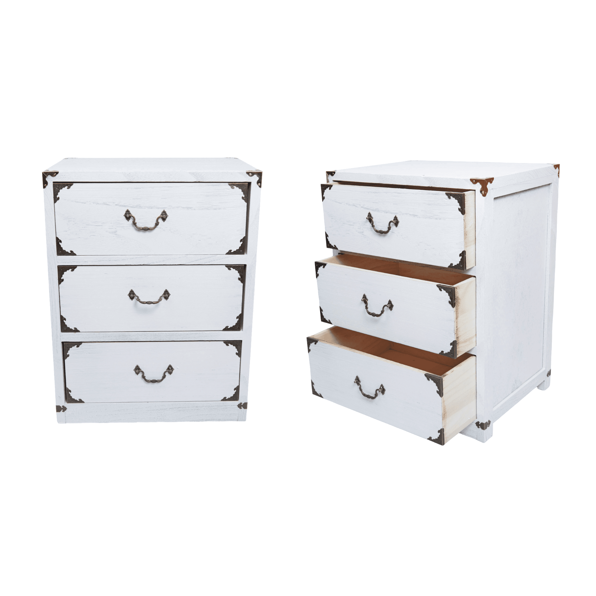 Itahome - Set Velador Dormitorio Lupe 3 Cajones Blanco Rustico