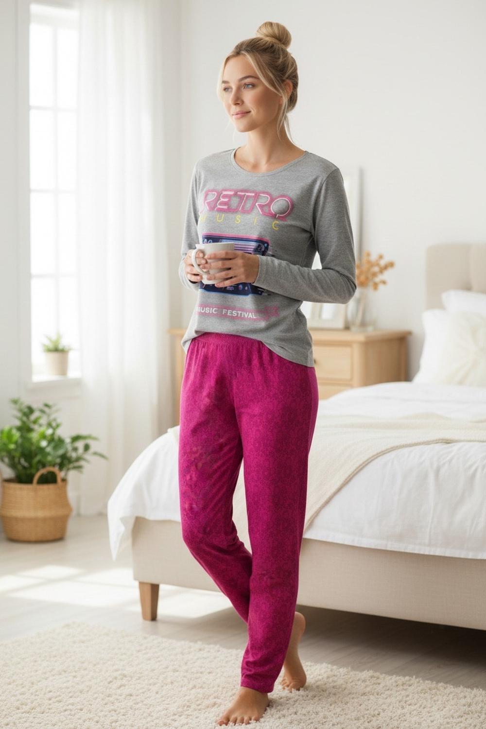 Tiare - Pijama Mujer Algodón Retro Music Gris M