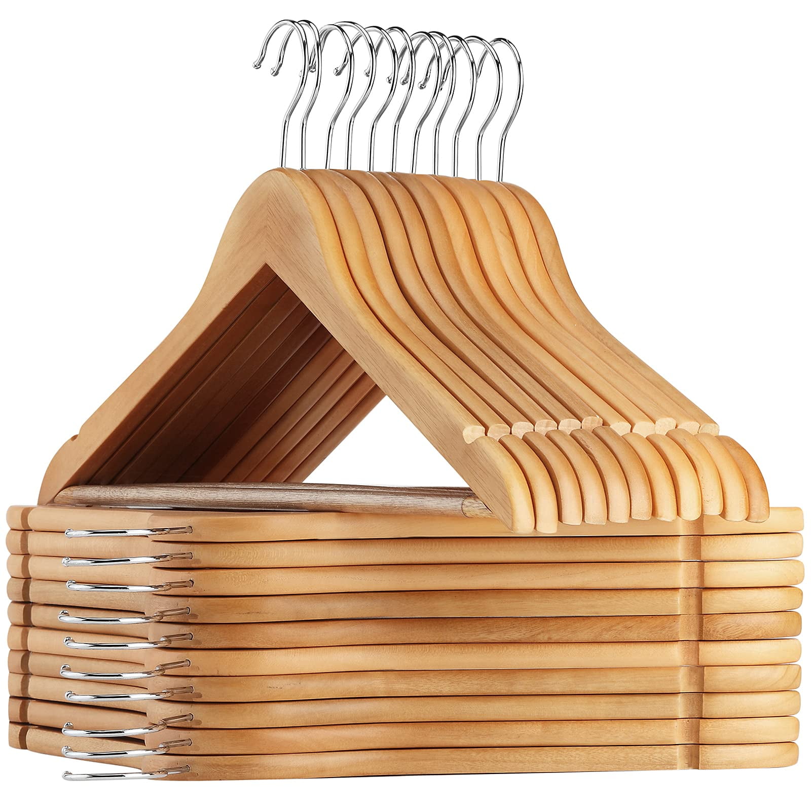 Perchas De Madera Amkufo Para Trajes, 20 Unidades, Antideslizantes, De Madera Natural