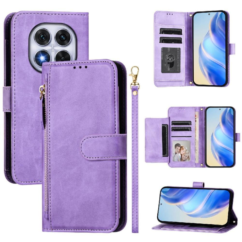 Foxdock - Funda Tipo Billetera Para Xiaomi Poco X7 Con Cremallera Portatarjetas Soporte Correa De Muñeca Cuero Púrpura