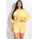 thumbnail image 1 of Saronite Conjunto de Dos Piezas de Top y Shorts Holgados con Hombros Descubiertos y Nudo Frontal de Felpa Francesa Lisa Basics, Amarillo (para Mujer), 1 of 3