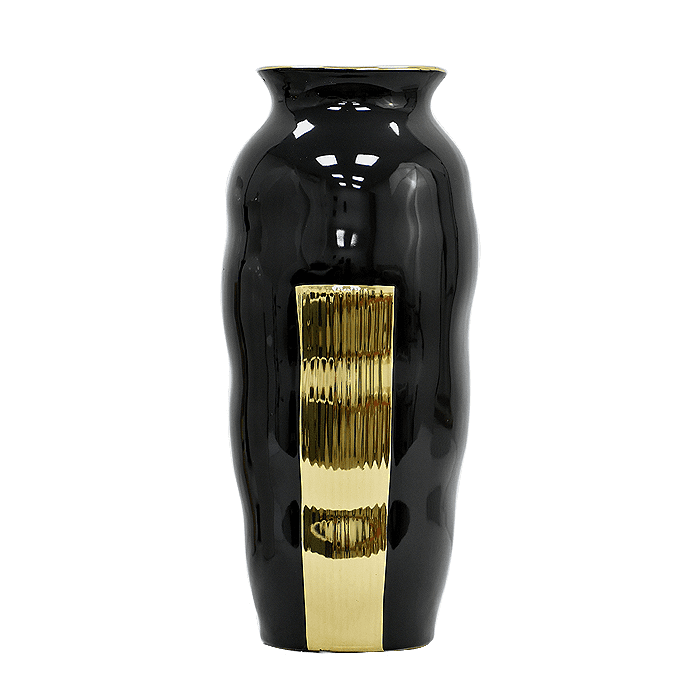 Muebles Santa Ana - Florero Cerámica Negro Dorado Xl