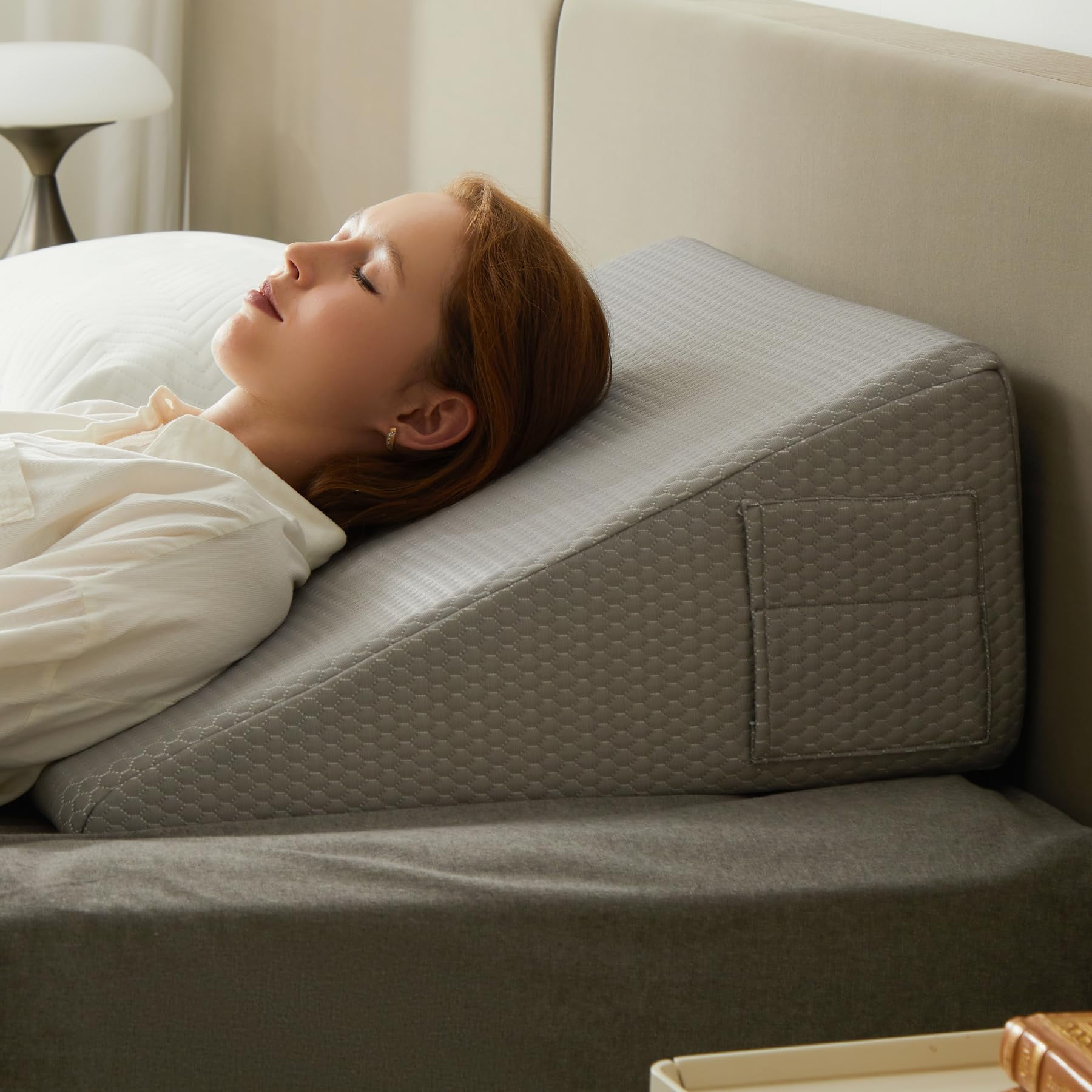 Almohada Con Forma De Cuña Bedluxe De 10 Pulgadas Para Reflujo Ácido Y Ronquidos, Color Gris