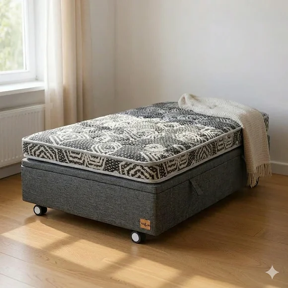 Cama Baúl 1 Plaza Con Colchón Modelo Ideal Con Ruedas Pyton (Gris)