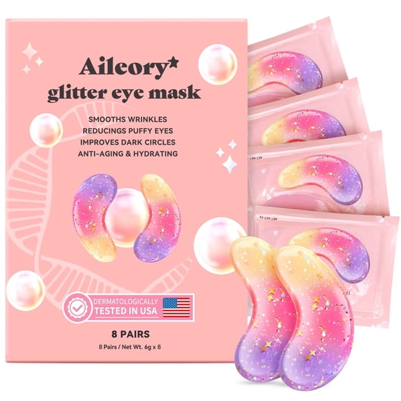 Parches para ojos AILEORY 8 pares mascarilla de colágeno con glitter