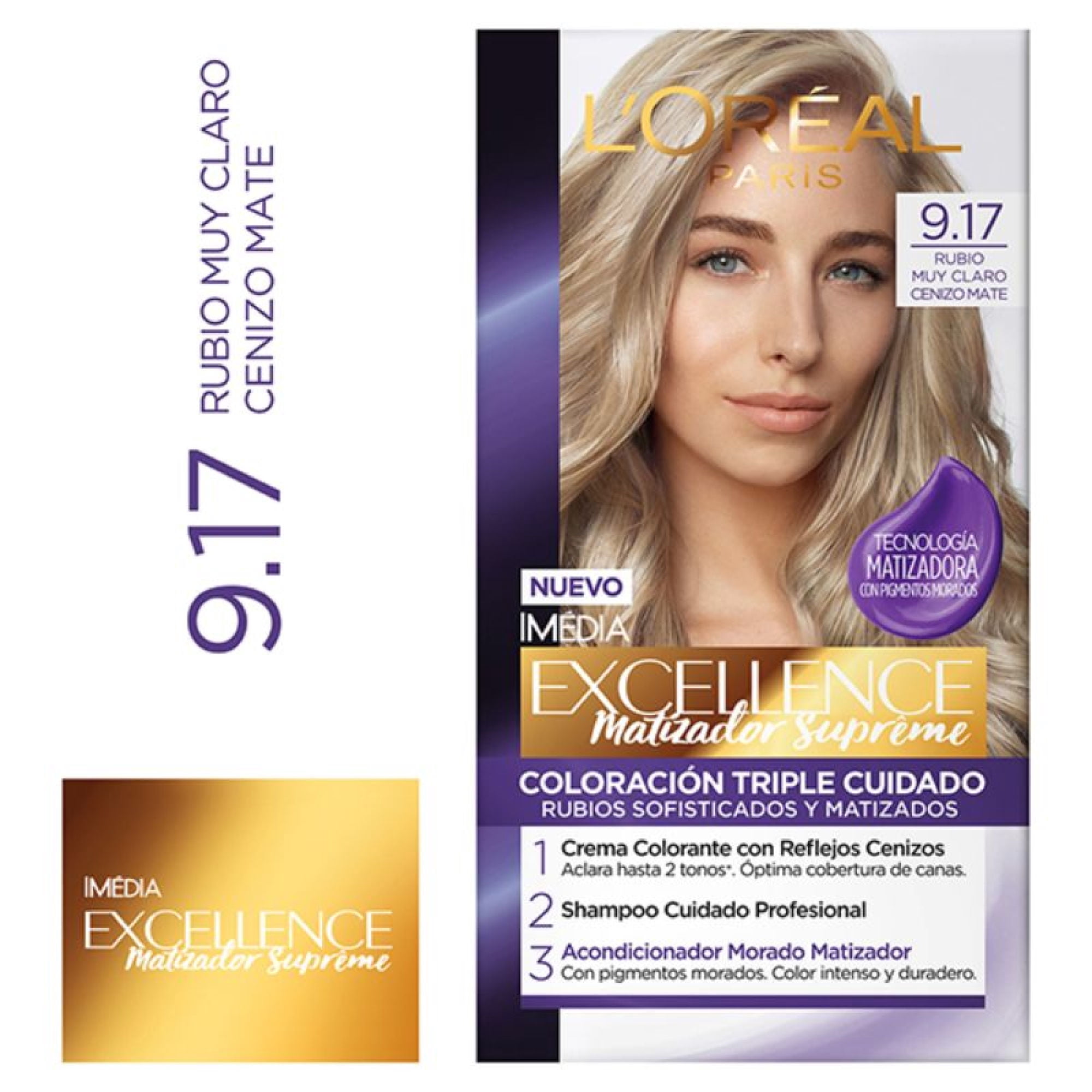 Coloración Excellence Cabello Rubio Muy Claro Cenizo Matte Tono 9.17