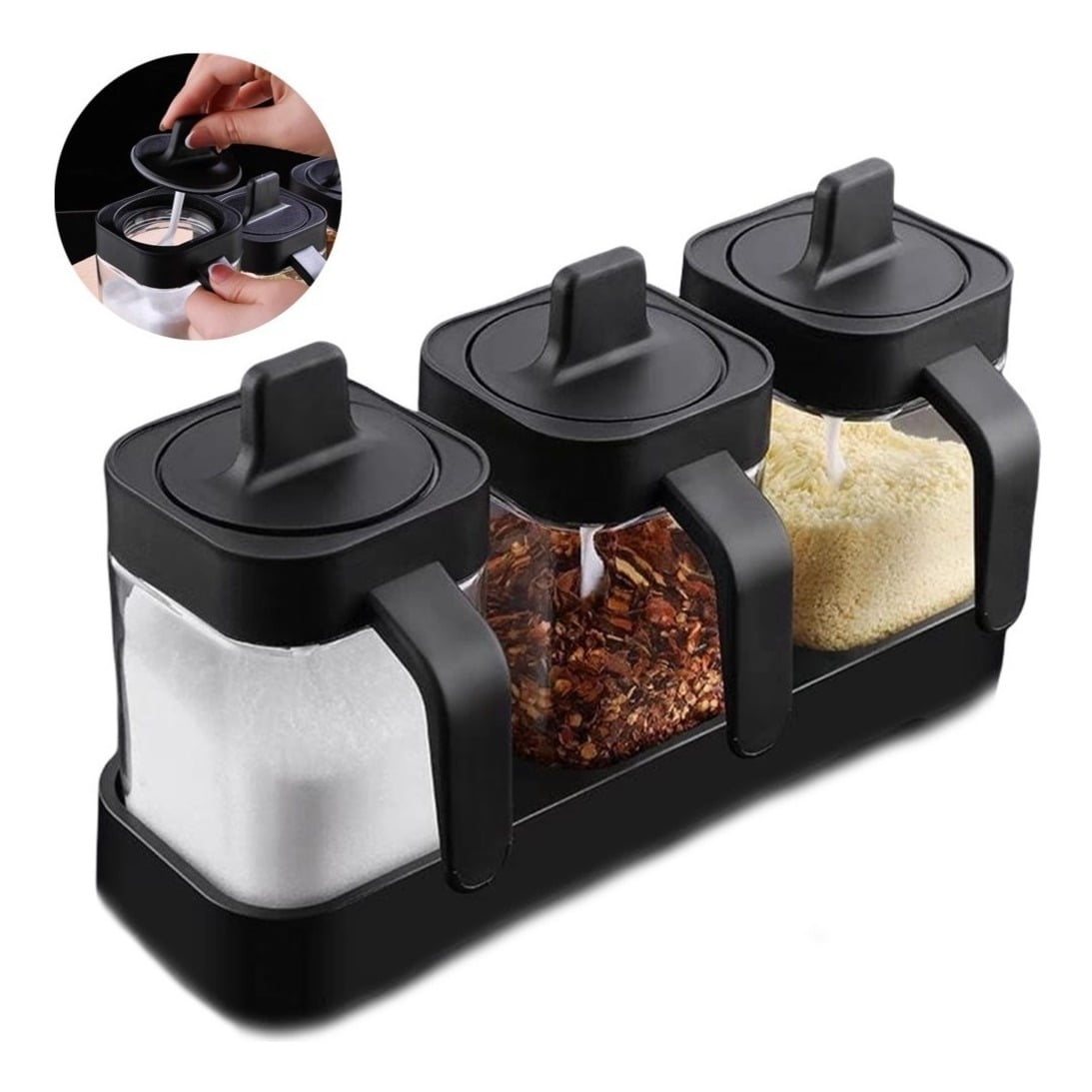 Genérico - 3 Botellas De Vidrio Especies Condimentos C/cuchara 1200 Ml