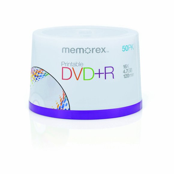 Husillo para impresión DVD+R Memorex de 4,7 GB/16 aumentos, paquete de 50 unidades