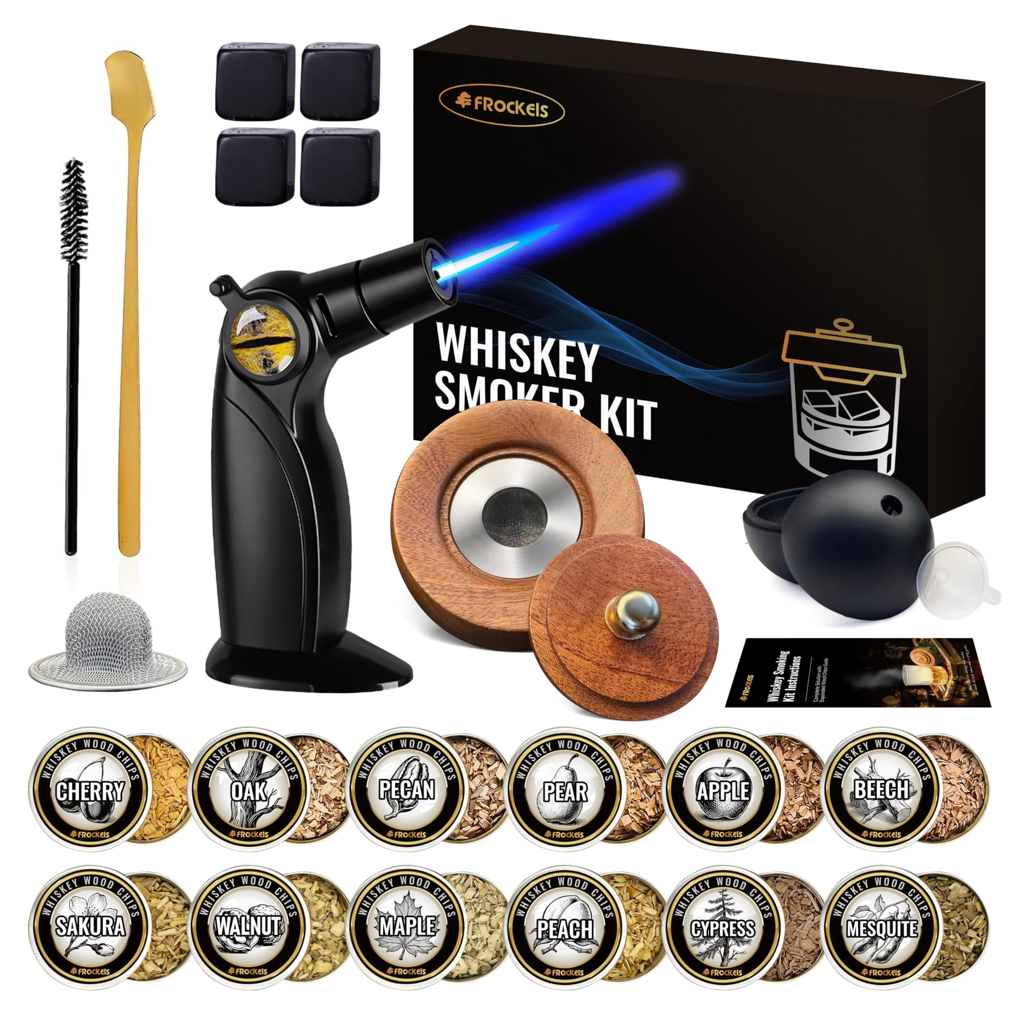 Kit Ahumador De Whisky Frockels 22 Piezas Con Soplete Y 12 Sabores De Madera