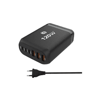 Genérico - Cargador Rápido 120W Gan3 Pd 65W, 20V, 6 Puertos Usb-C, Color Negro