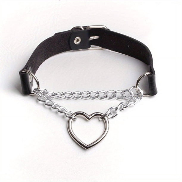 1pc BDSM Couple's Peach Heart Chain Collar Necklace - Punk Leather Bondage Jewelry for Street Shooting Love and Couple's Neck Chain Necklace