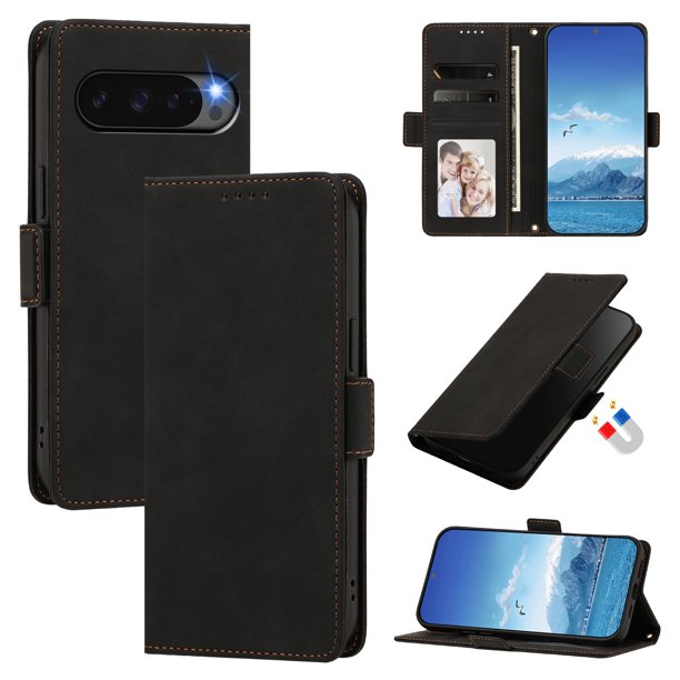 Funda Billetera Delgada para Google Pixel 10 Pro XL 5G con Ranuras y Soporte Negro