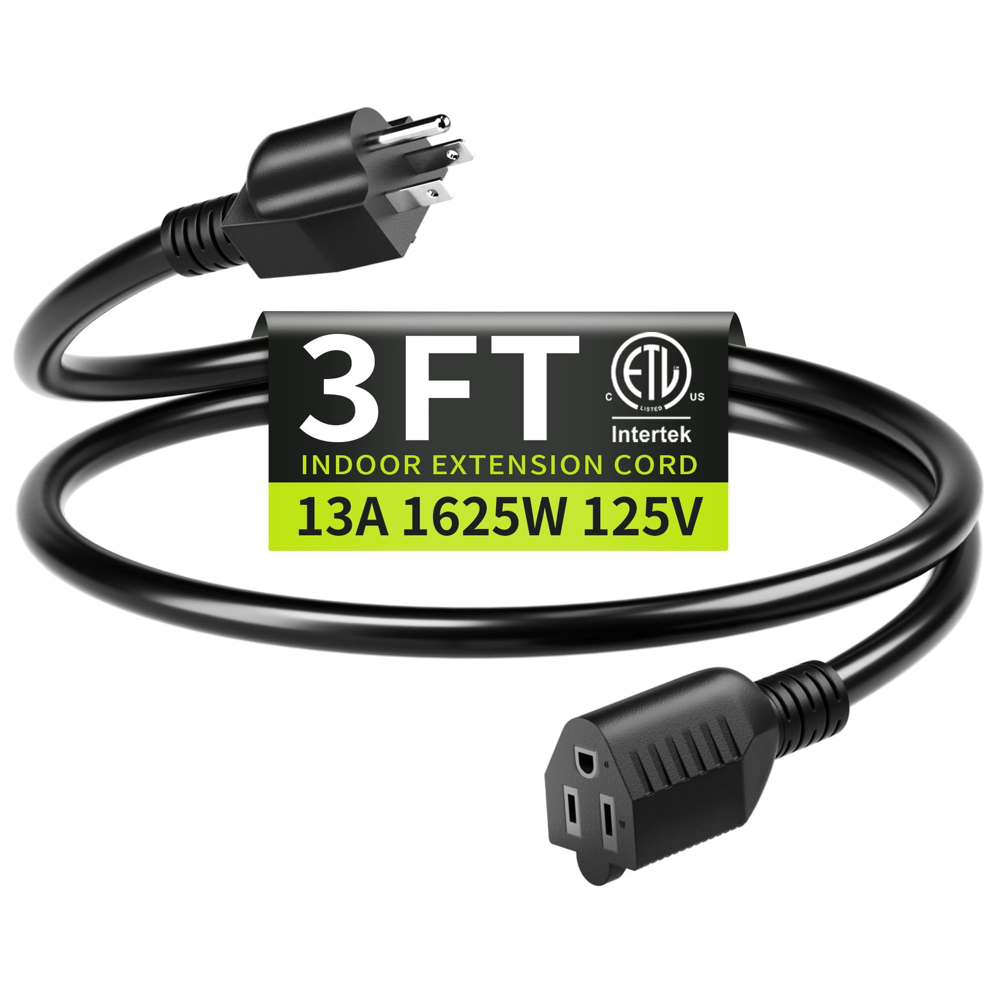 Cable De Extensión Seeklyze 16/3, 0,9 M, 13 A, 125 V, 1625 W, Negro Para Interiores