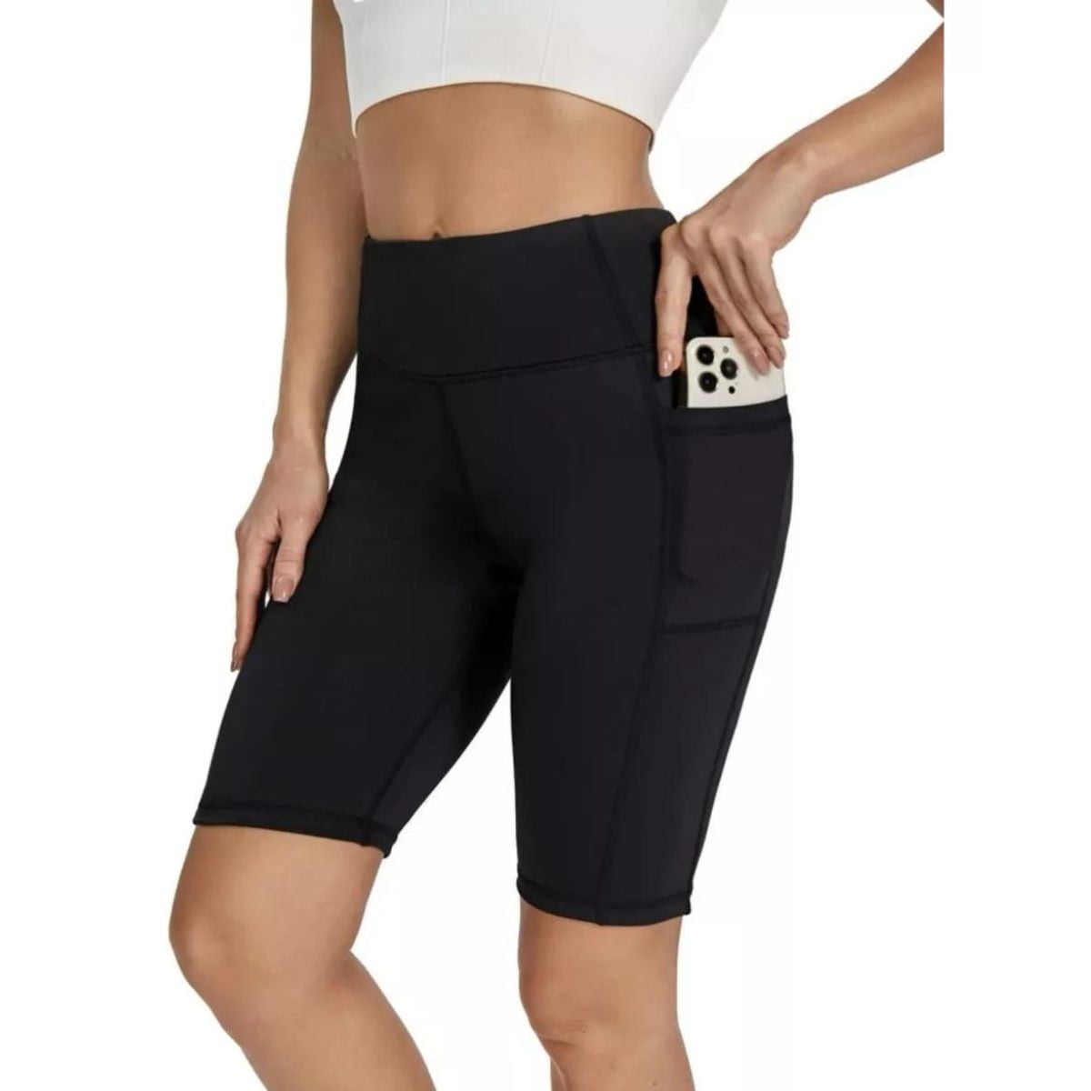 Likeshop - Calza Corta Deportiva Tiro Extra Alto Gym Running Bolsillo Lycra 012