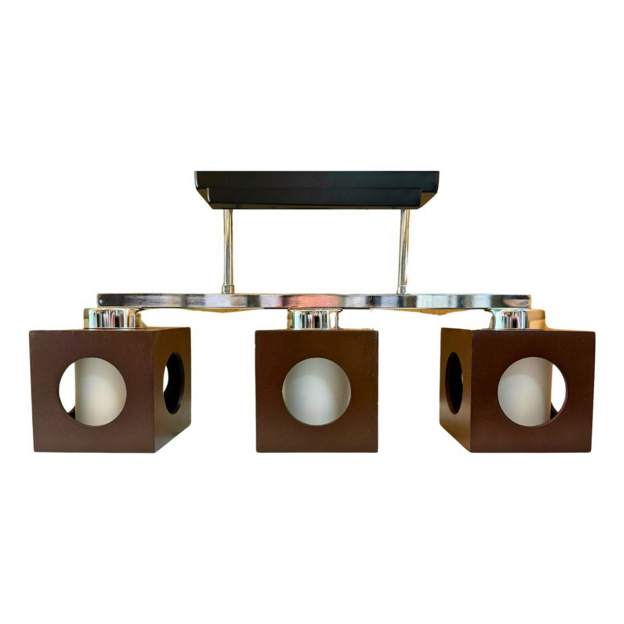 Genérico - Lámpara De Techo Triple Vintage Madera Cuadrada 3 Focos