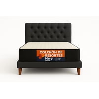 Ethan Desing - Cama 1 Plaza Gris Grafito Capitoné + Colchon Mery Desing