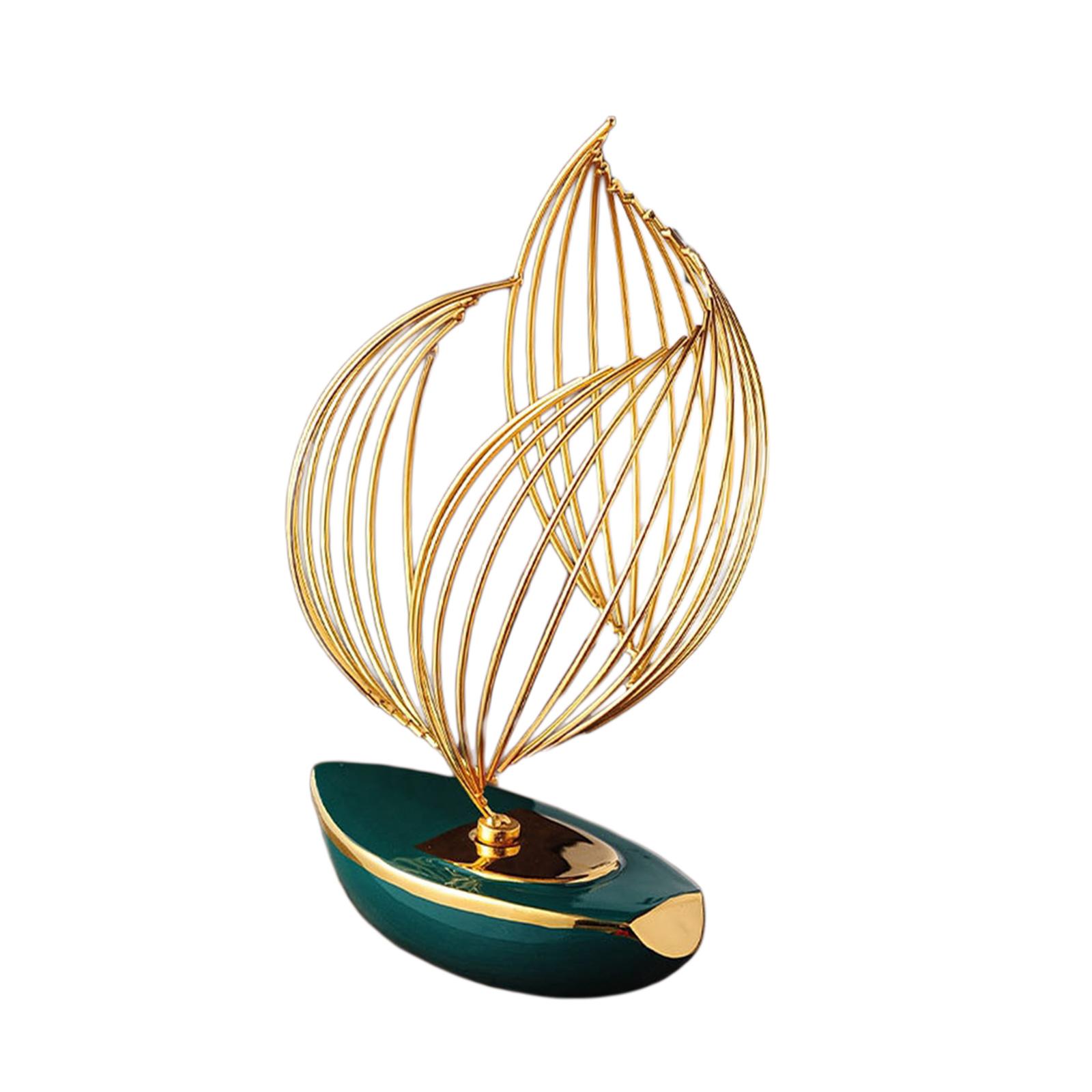 Magideal - Estatuilla De Barco De Vela De Cerámica, Estatua De Barco De Vela, Decoración De Mesa, Escultura De Barco De Arte, Barco En Miniatura Para Dormitorio, Verde