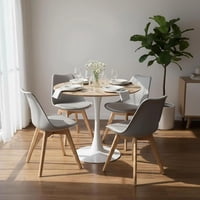 Pandalino - Comedor Mesa Tulip 80 Cm (Cubierta Efecto Madera) + 4 Sillas Tulip Gris